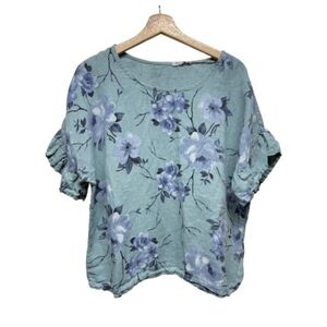 Elena Baldi Short Sleeve Printed Linen Top